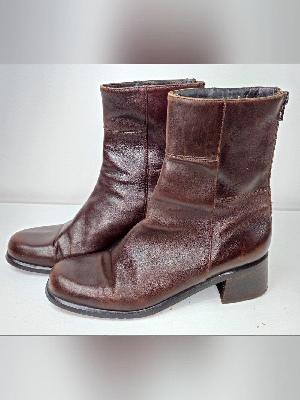 Vintage COACH Made In Italy Brown Leather Ankle Boots Size 8.5 Block Heel